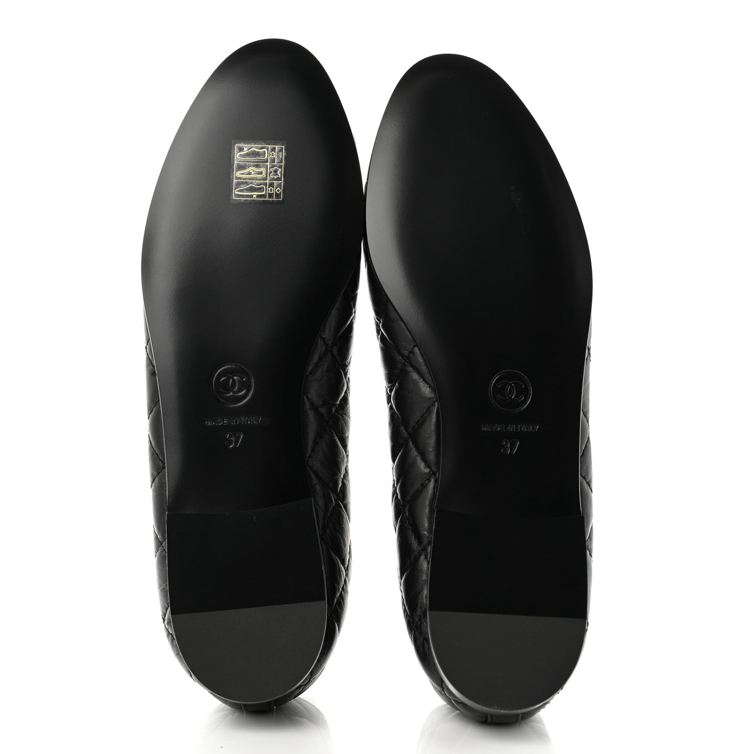 Chanel Aged Calfskin Quilted CC Cap Toe Ballerina Flats 37 Black 5 of 8