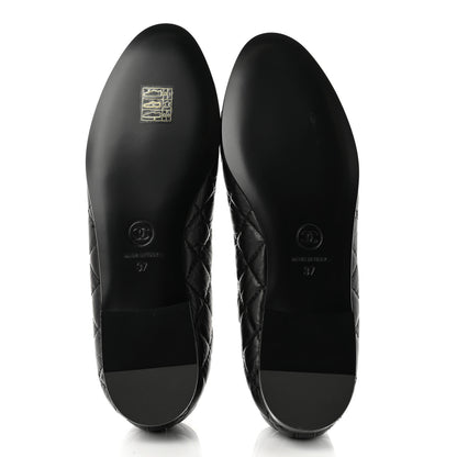 Chanel Aged Calfskin Quilted CC Cap Toe Ballerina Flats 37 Black 5 of 8