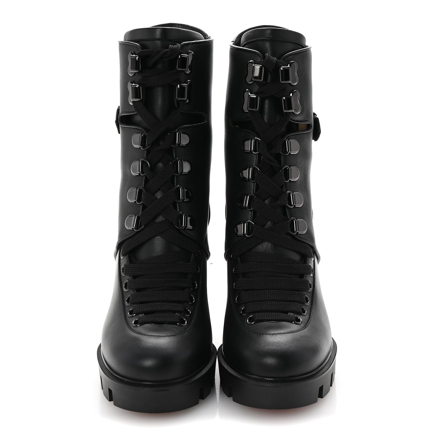 Calfskin Macademia 100 Combat Boots 37.5 Black