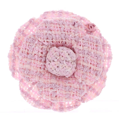 Chanel Tweed Camellia Brooch Pink White 1 of 3
