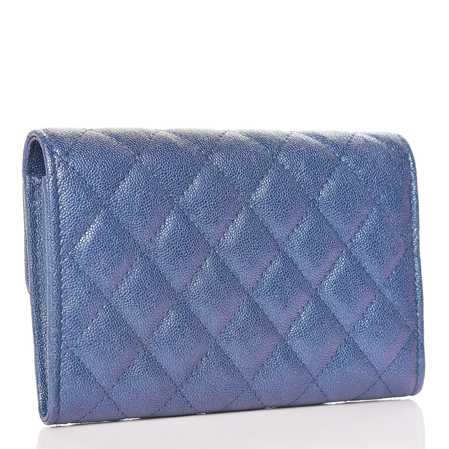 Iridescent Caviar Quilted Medium Flap Wallet Blue