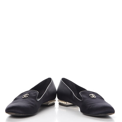 Chanel Satin Pearl CC Loafers 36.5 Black 6 of 10