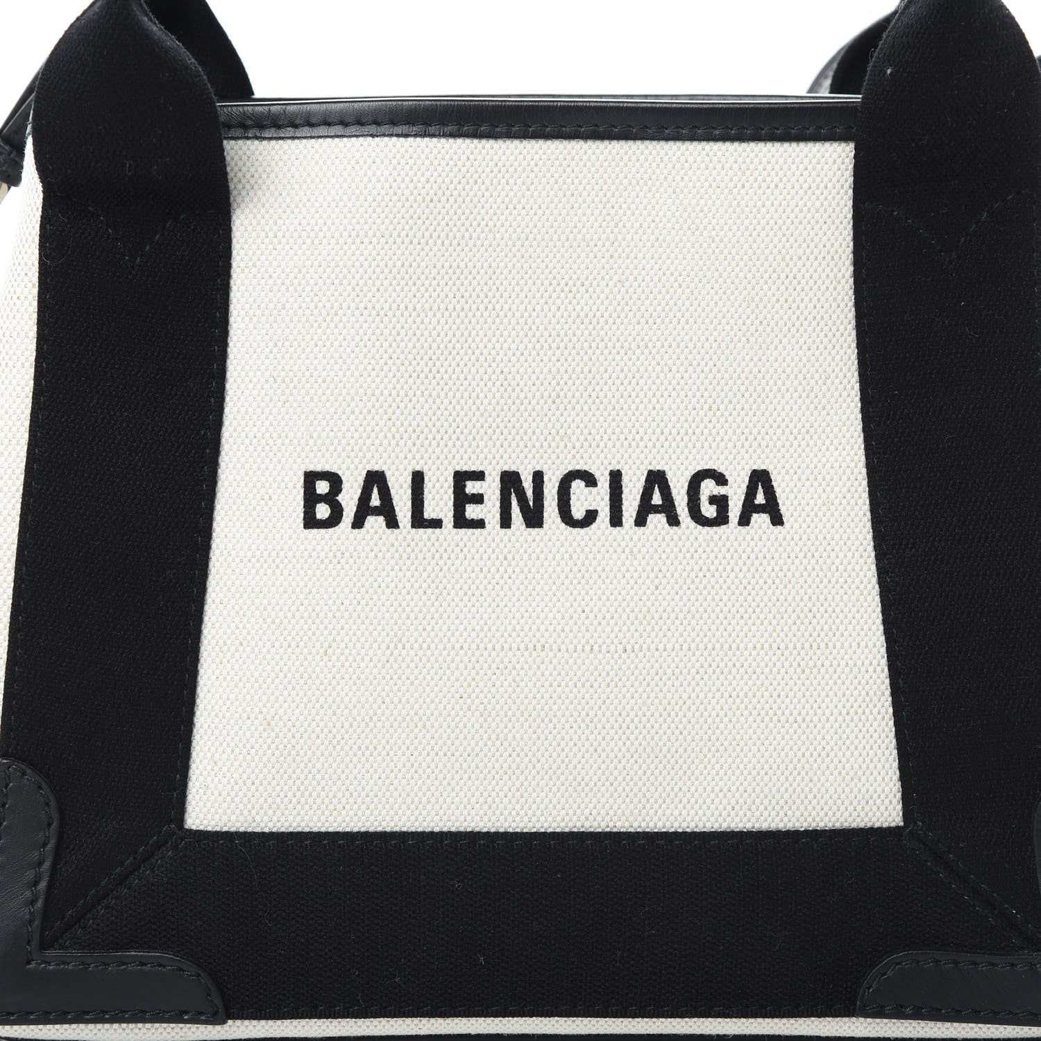 Balenciaga Cotton Canvas Calfskin Navy Cabas XS Natural Black 10 of 13