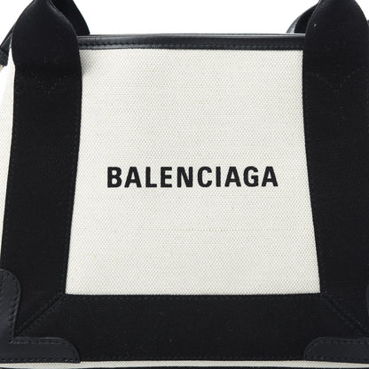 Balenciaga Cotton Canvas Calfskin Navy Cabas XS Natural Black 10 of 13