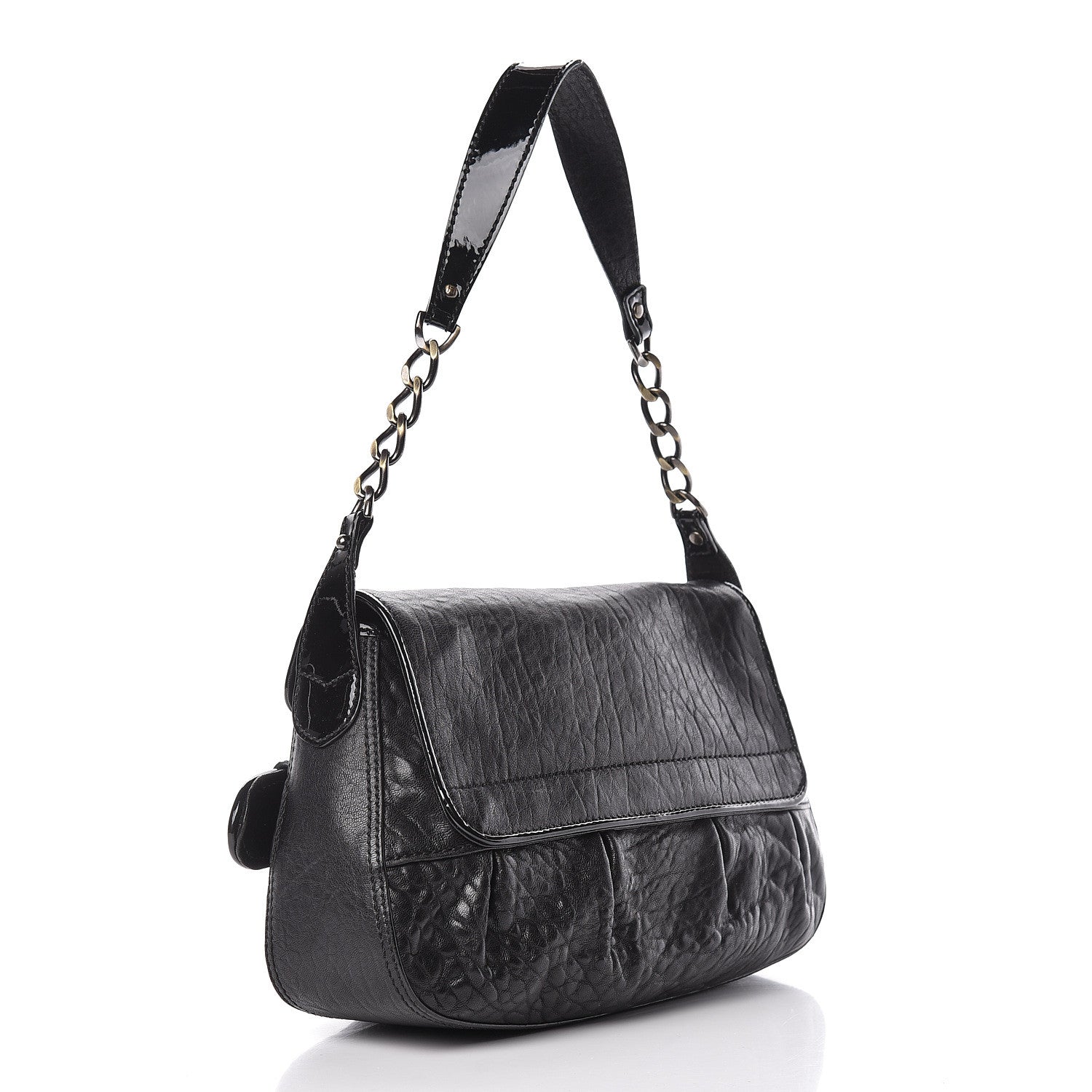 Fendi Nappa Patent B Bis Flap Bag Black 3 of 10