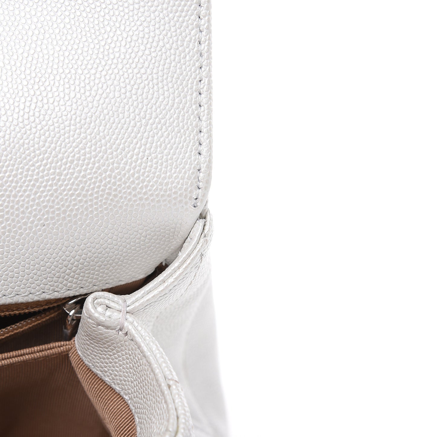 Iridescent Caviar Chevron Quilted Mini Coco Handle Flap White