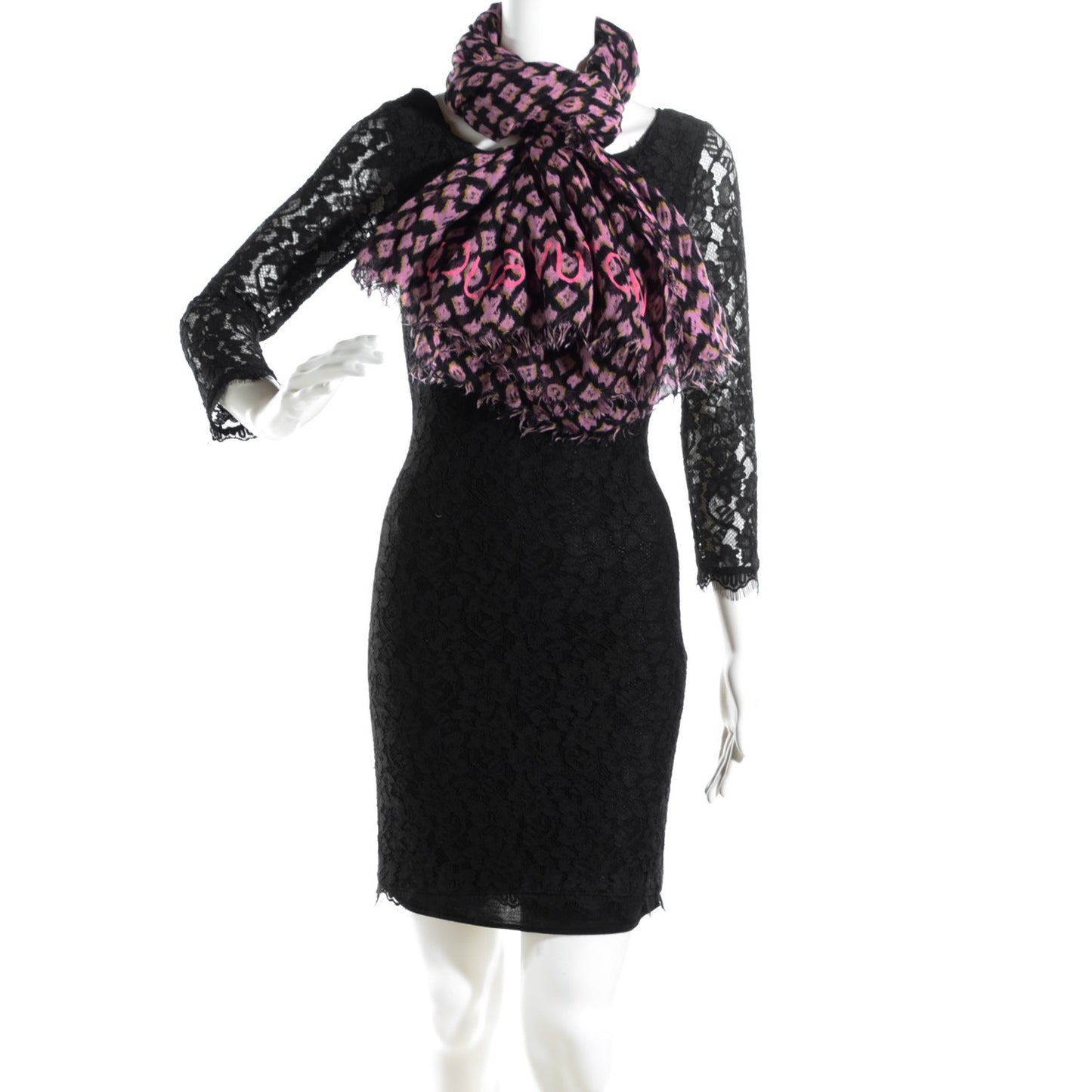 Cashmere Silk Monogram Ikat Etole Stole Black