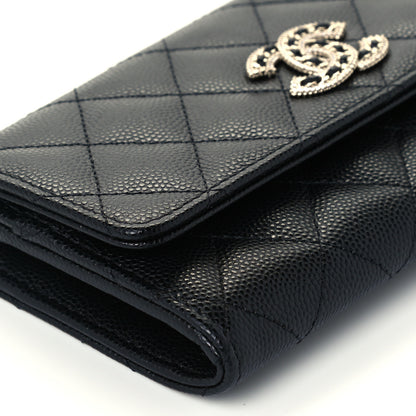 Chanel Caviar Quilted Crystal CC Large Gusset Flap Wallet Black 9 of 10