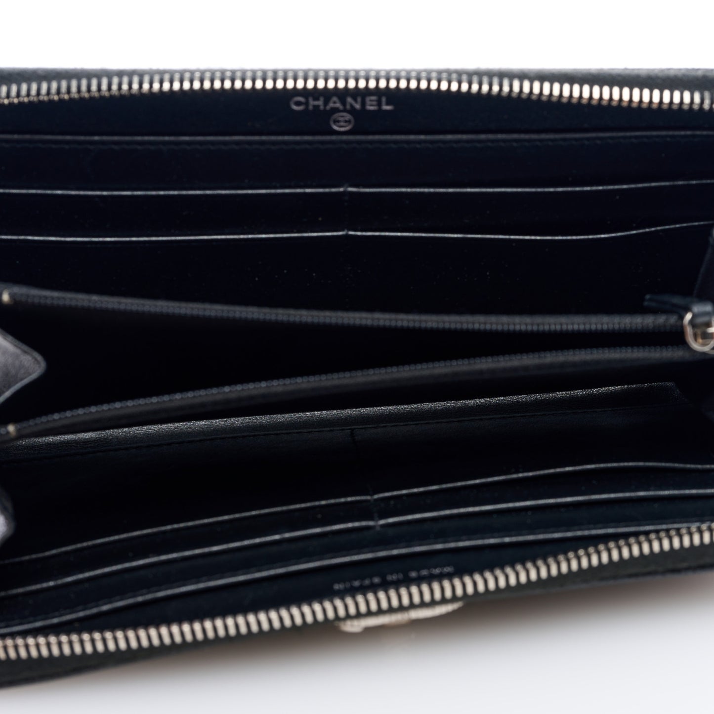 Caviar Sheepskin Chevron Quilted Mademoiselle Vintage Zip Around Wallet Black