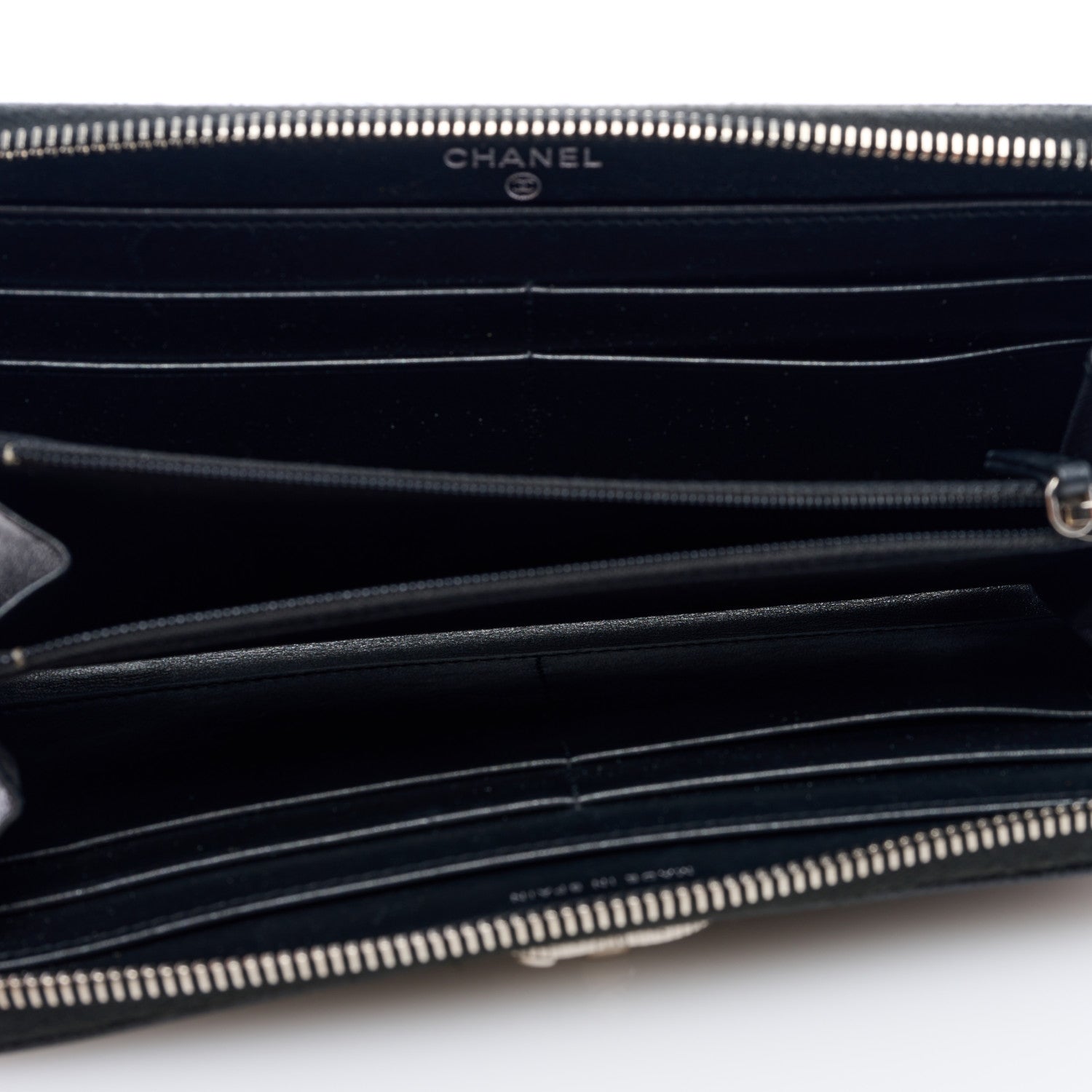 Chanel Caviar Sheepskin Chevron Quilted Mademoiselle Vintage Zip Around Wallet Black 5 of 7