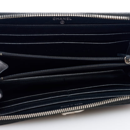 Chanel Caviar Sheepskin Chevron Quilted Mademoiselle Vintage Zip Around Wallet Black 5 of 7