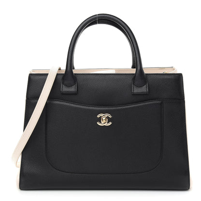 Chanel Grained Calfskin Small Bi-Color Neo Executive Shopper Tote Black Beige 1 of 9