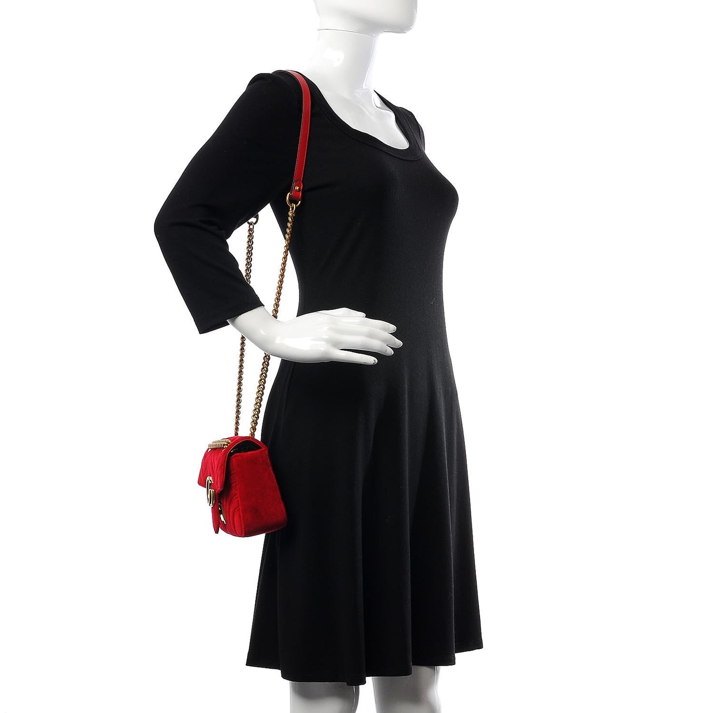Velvet Matelasse Mini GG Marmont Shoulder Bag Hibiscus Red