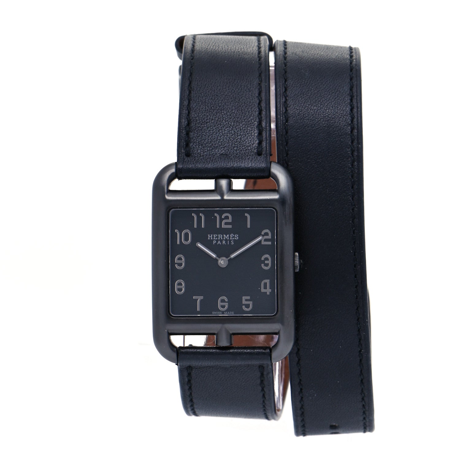 Hermes PVD Stainless Steel Barenia 29mm Cape Cod Double Tour Quartz Watch Noir 1 of 6