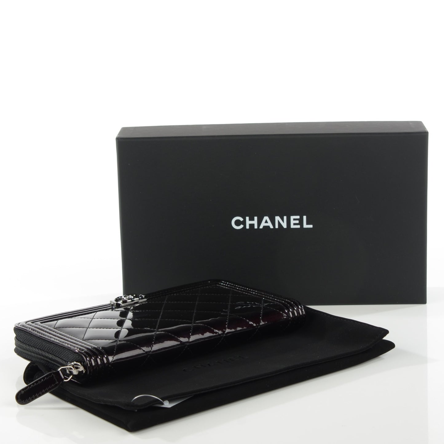 Patent Quilted Boy Zip Around Wallet Black