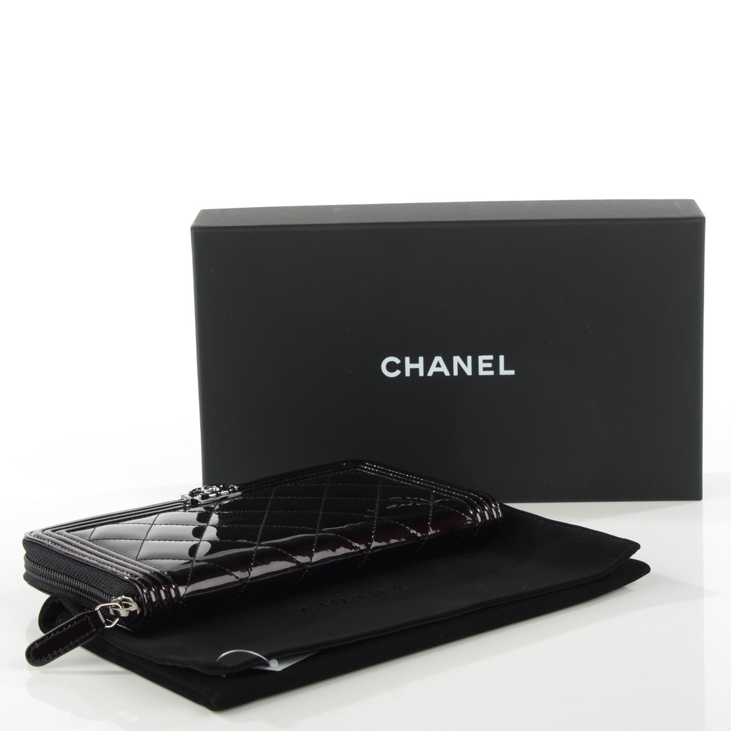 Chanel Patent Quilted Boy Zip Around Wallet Black 4 of 8