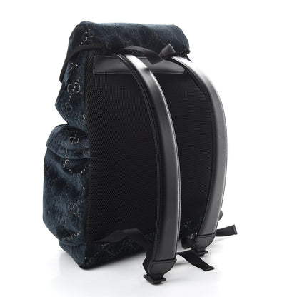 Gucci Velvet GG Monogram Web Medium Double Buckle Backpack Blue Beige Black 3 of 9