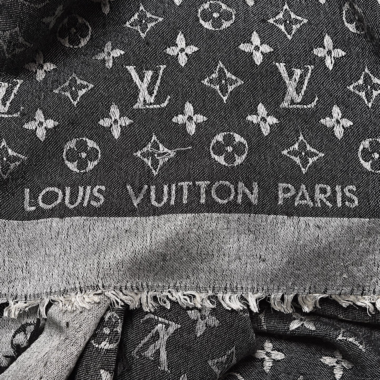 Wool Silk Monogram Denim Shawl Black