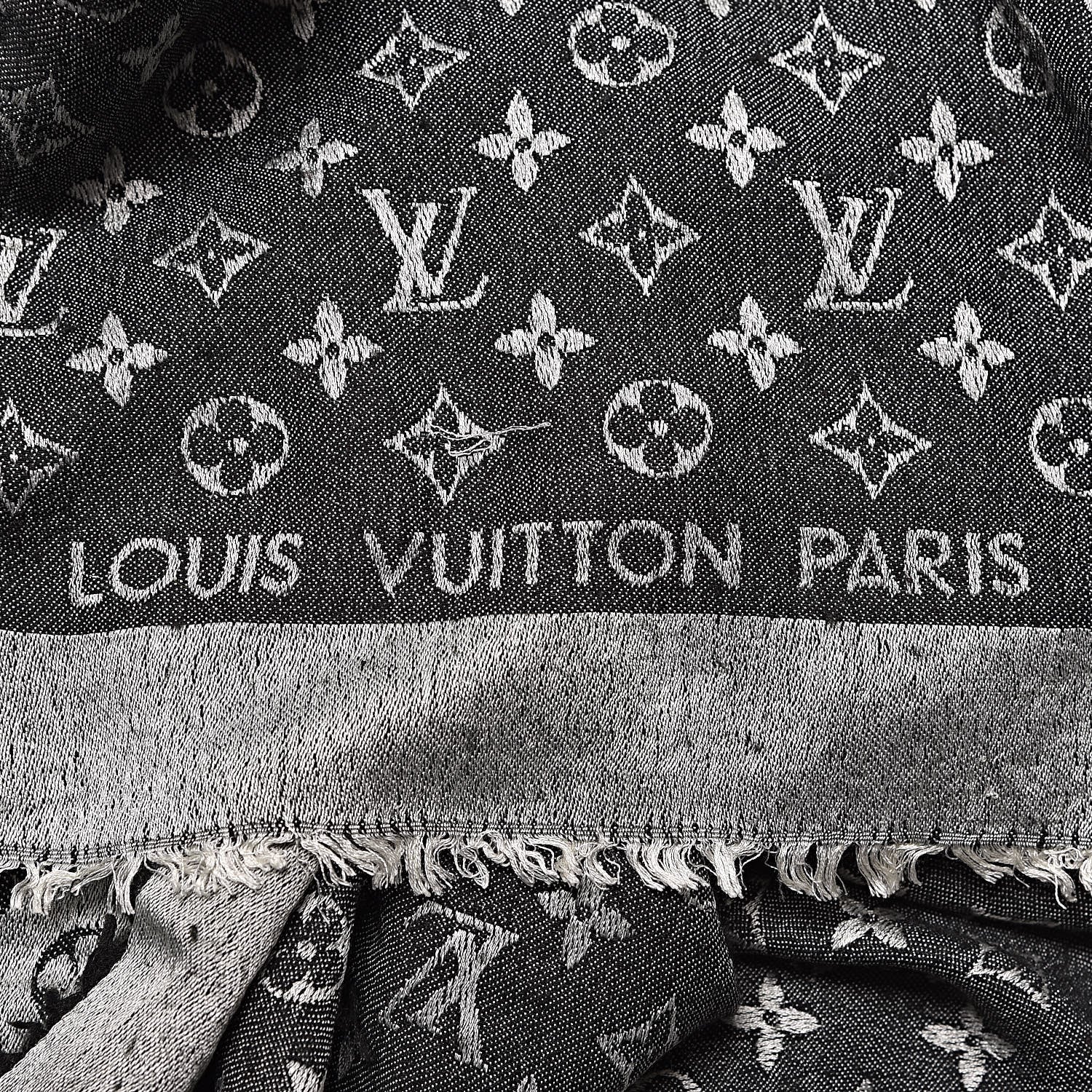 Louis Vuitton Wool Silk Monogram Denim Shawl Black 4 of 8