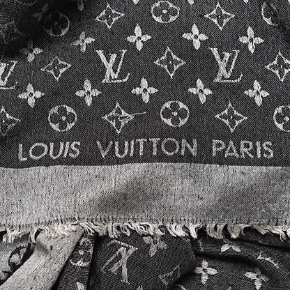 Louis Vuitton Wool Silk Monogram Denim Shawl Black 4 of 8