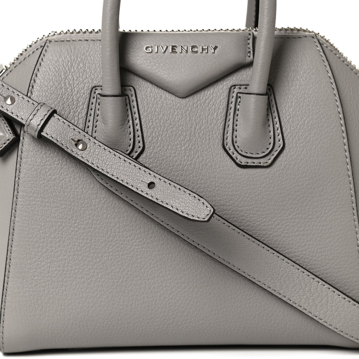 Sugar Goatskin Mini Antigona Pearl Grey