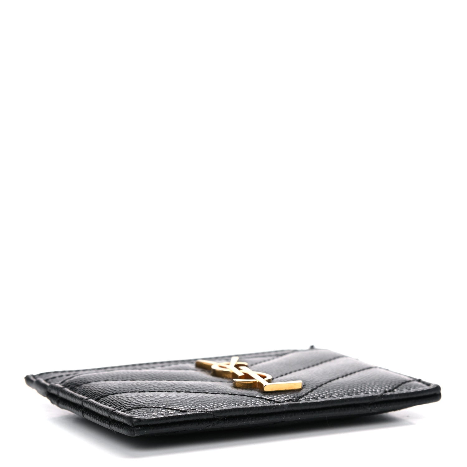 Saint Laurent Grain De Poudre Matelasse Chevron Monogram Credit Card Case Black 4 of 8