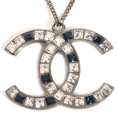 Chanel Crystal Large CC Necklace Silver Blue 4 of 5