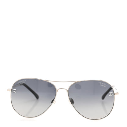 Chanel Metal Polarized CC Aviator Sunglasses 4189-T-Q Silver 2 of 8