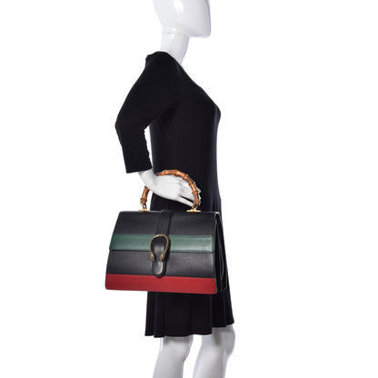 Gucci Calfskin Bamboo Web Large Dionysus Top Handle Bag Black Bright Evergreen Hibiscus Red 4 of 21