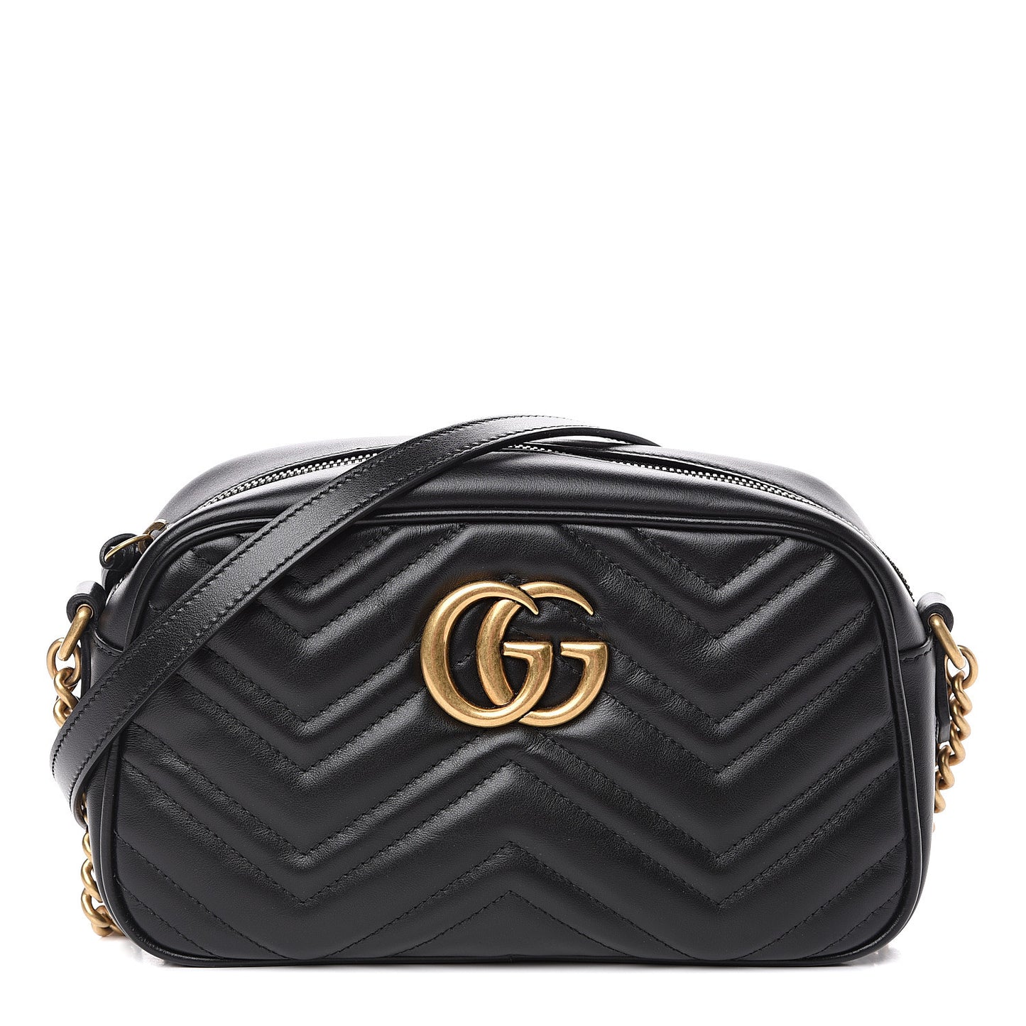 Calfskin Matelasse Small GG Marmont Chain Shoulder Bag Black