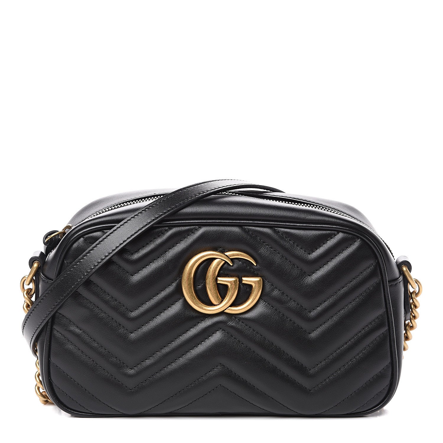 Gucci Calfskin Matelasse Small GG Marmont Chain Shoulder Bag Black 1 of 9