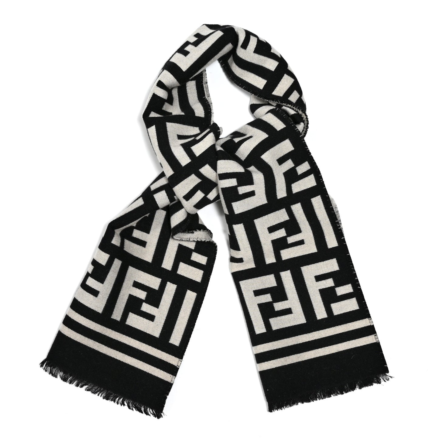 Wool Silk FF Scarf White Black
