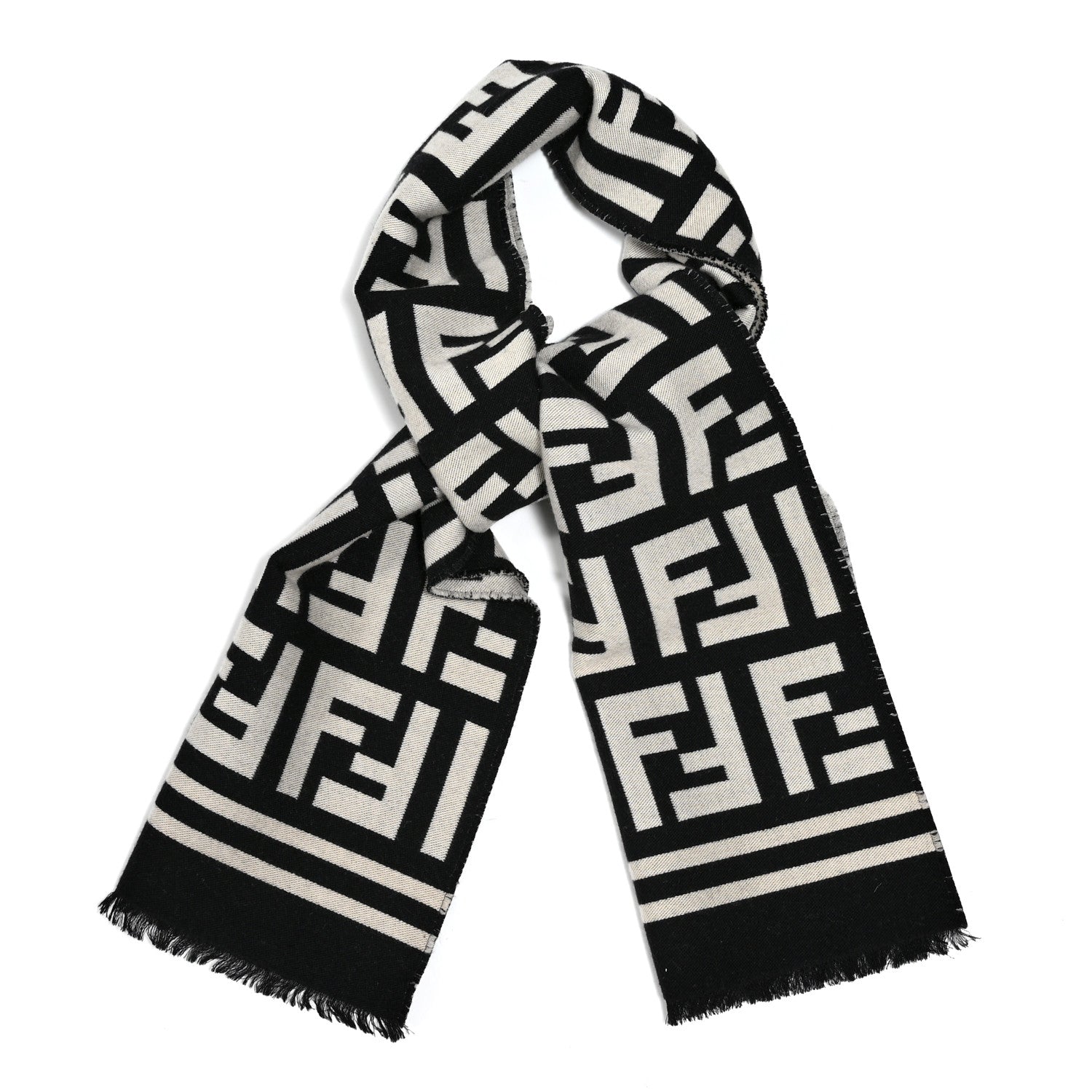 Fendi Wool Silk FF Scarf White Black 1 of 3