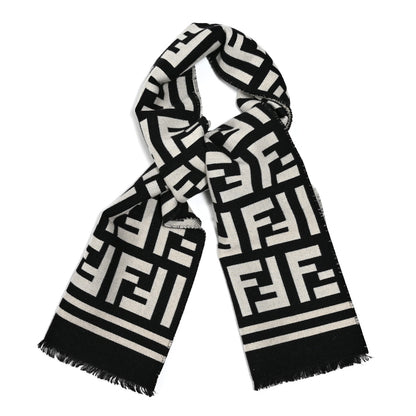 Fendi Wool Silk FF Scarf White Black 1 of 3