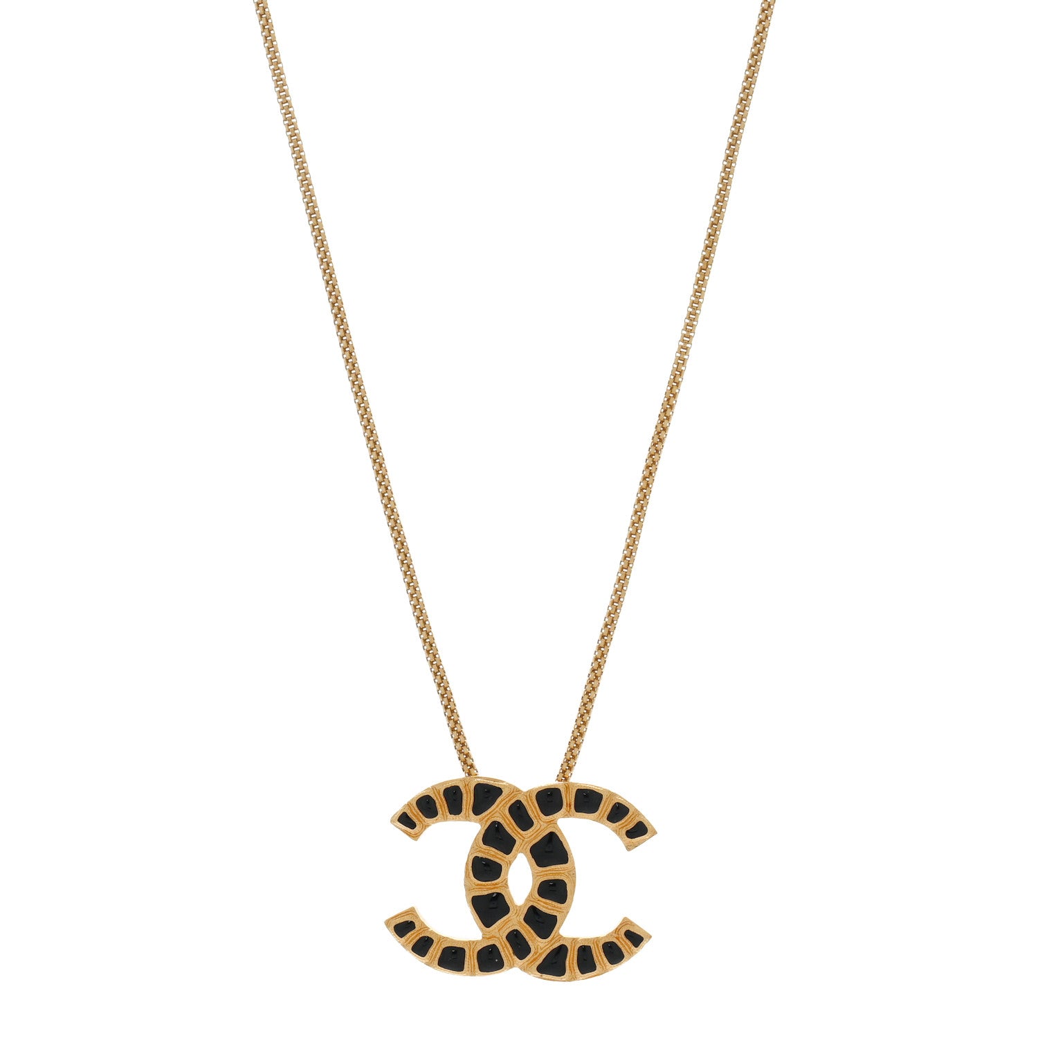 Chanel Resin Along The Nile CC Pendant Necklace Gold Black 1 of 4