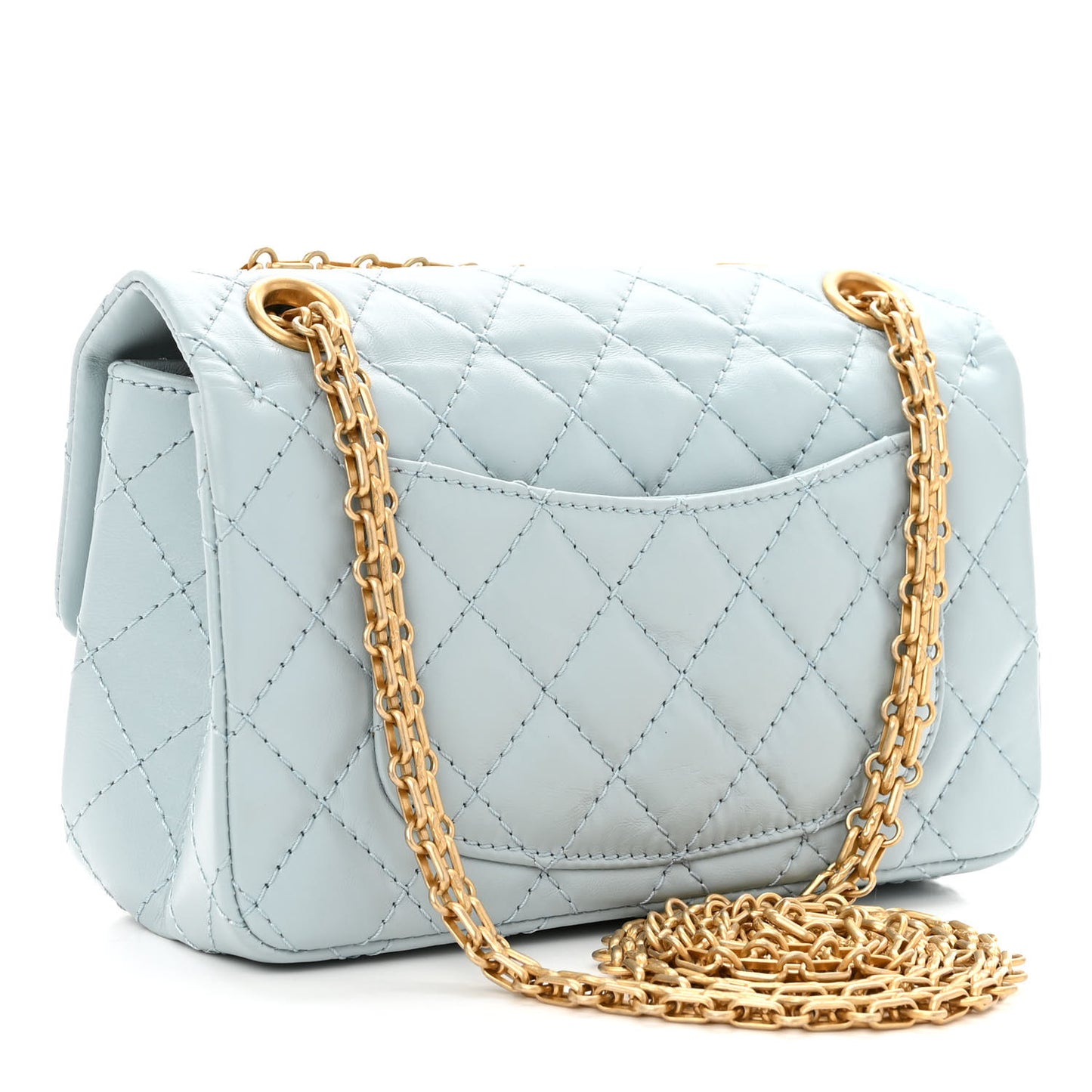 Aged Calfskin Quilted 2.55 Reissue Mini Flap Light Blue