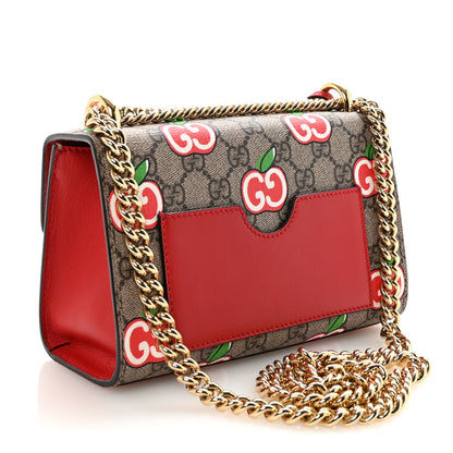 Gucci GG Supreme Monogram Apple Small Padlock Shoulder Bag Beige Multicolor Lobster Red 3 of 10