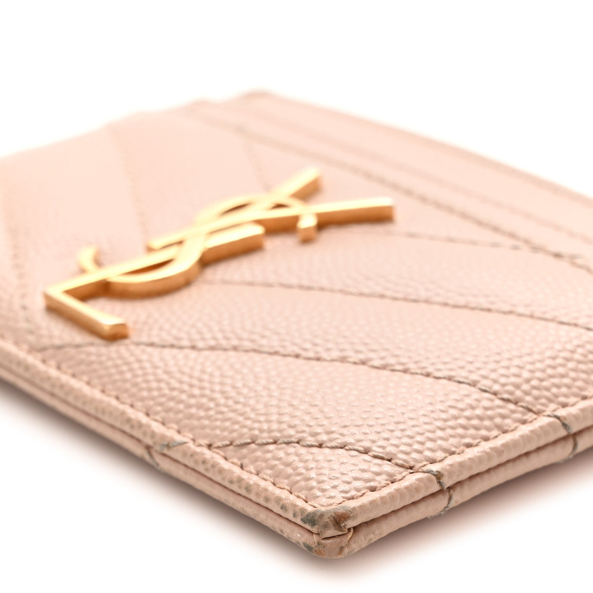 Saint Laurent Grain De Poudre Matelasse Chevron Monogram Credit Card Case Pale Pink 9 of 11