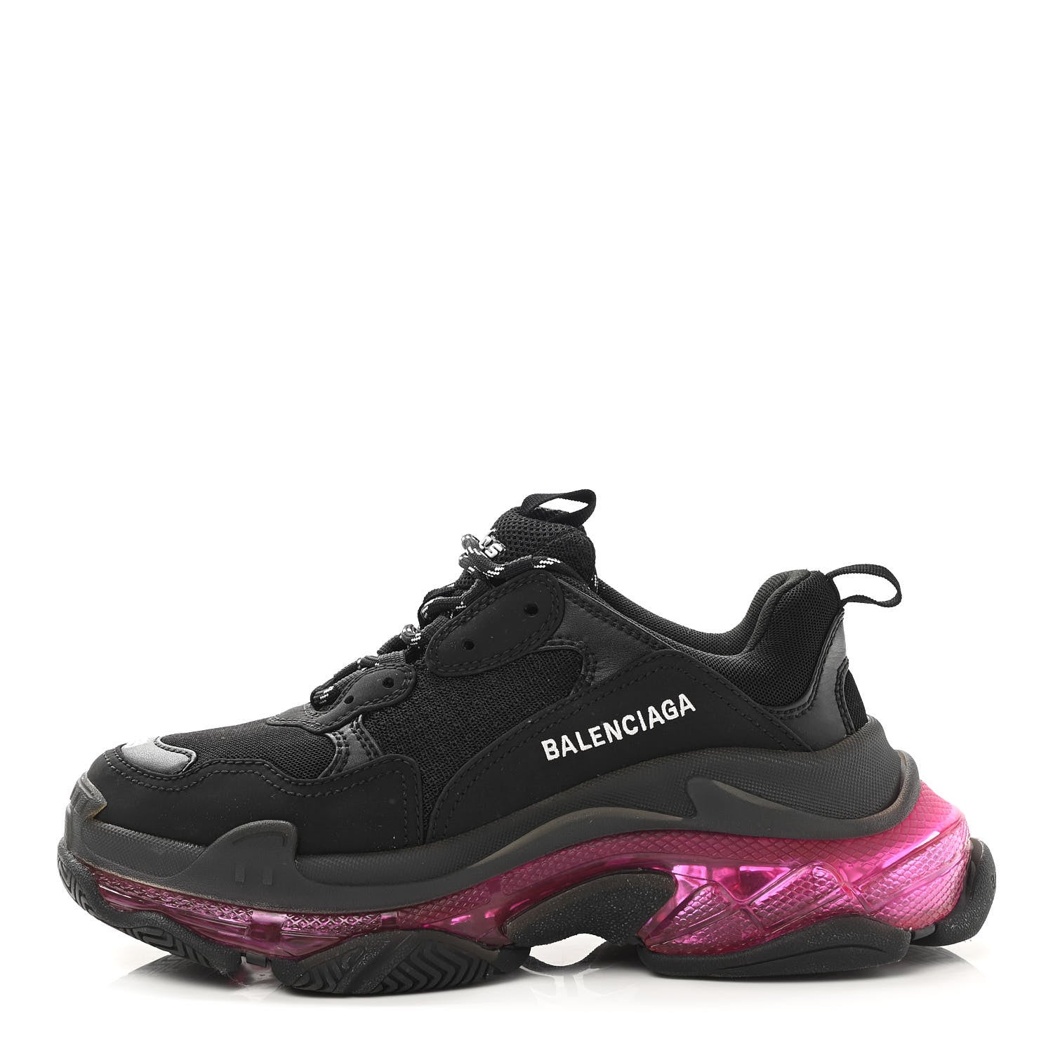Balenciaga Fabric Mesh Clear Sole Womens Triple S Sneakers 39 Black Pink Neon 1 of 8