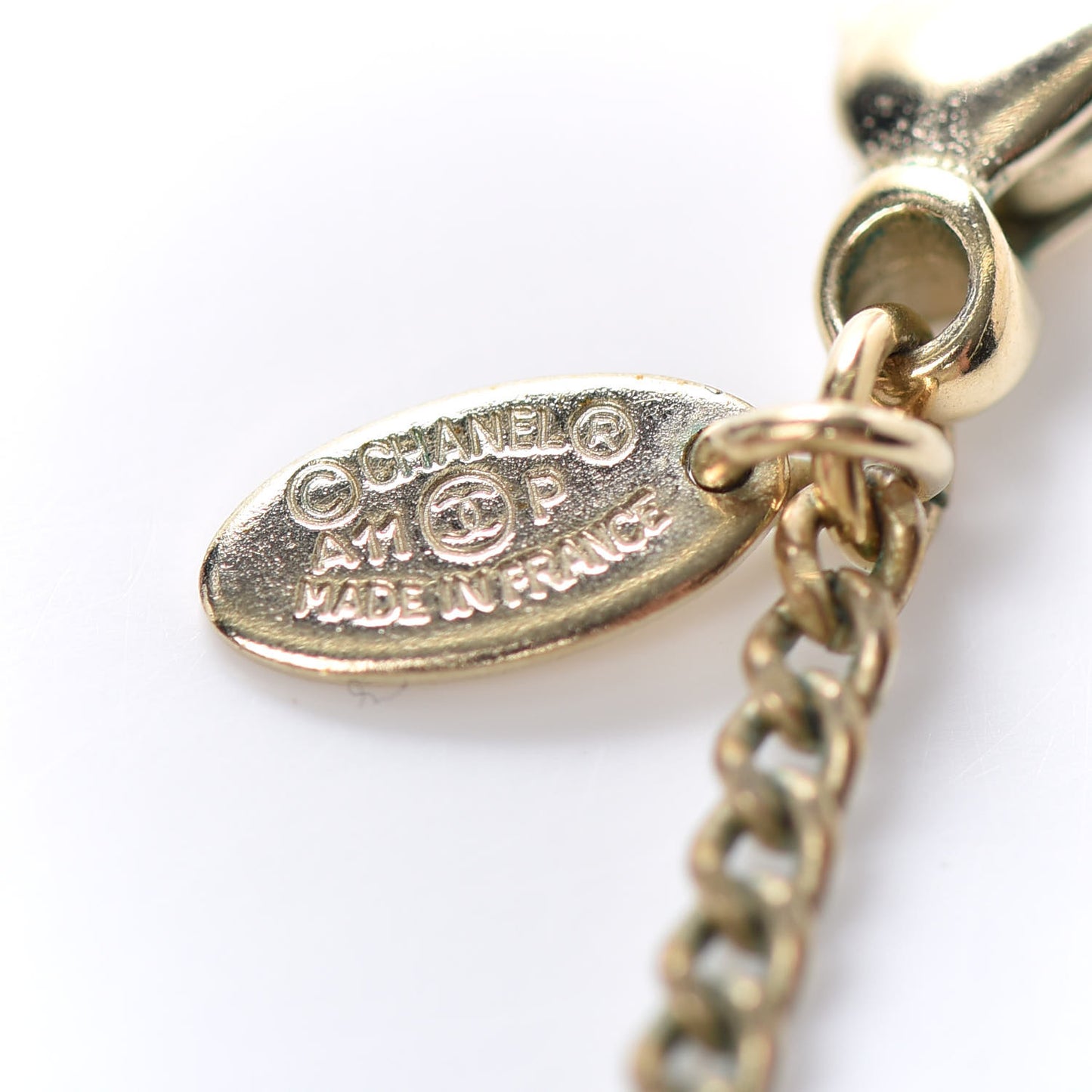 Crystal Chain CC Pendant Necklace Gold