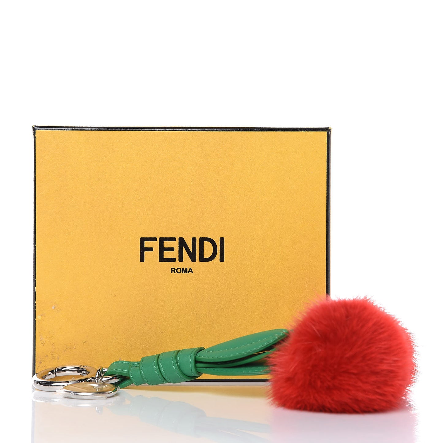 Mink Fur Vitello Dolce F is Fendi Cherry Bag Charm Strawberry Verde Band