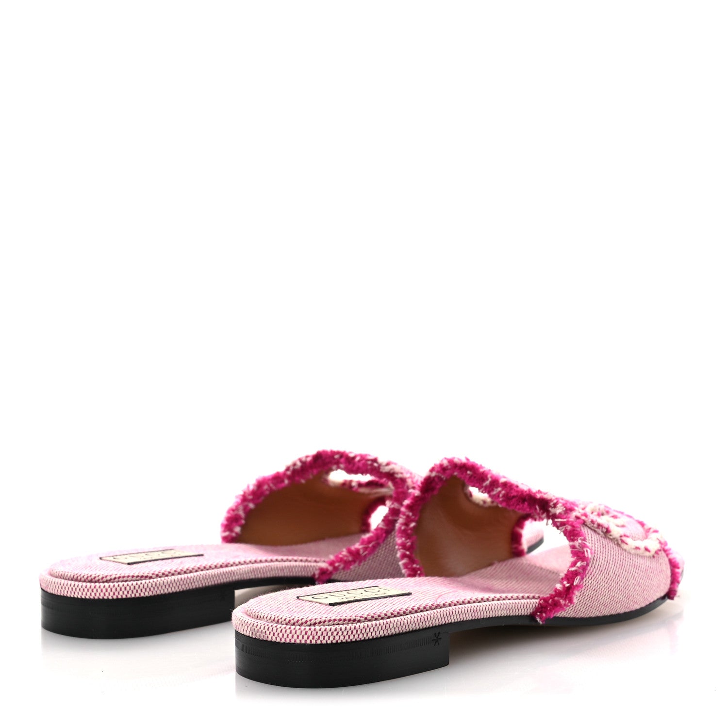 Gucci Fringed Canvas Interlocking G Cut Out Slide Sandals 41 Princess Fuxia Natural 5 of 10