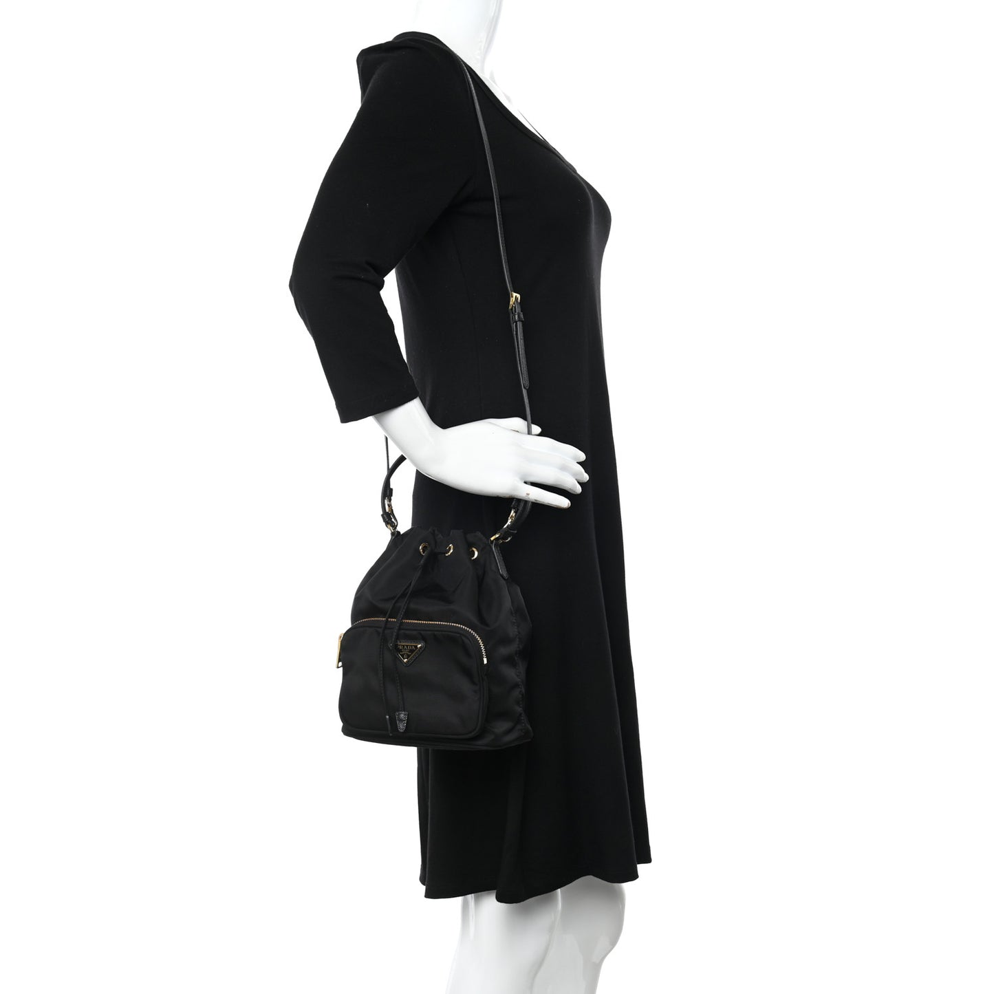 Re-Nylon Duet Drawstring Shoulder Bag Black