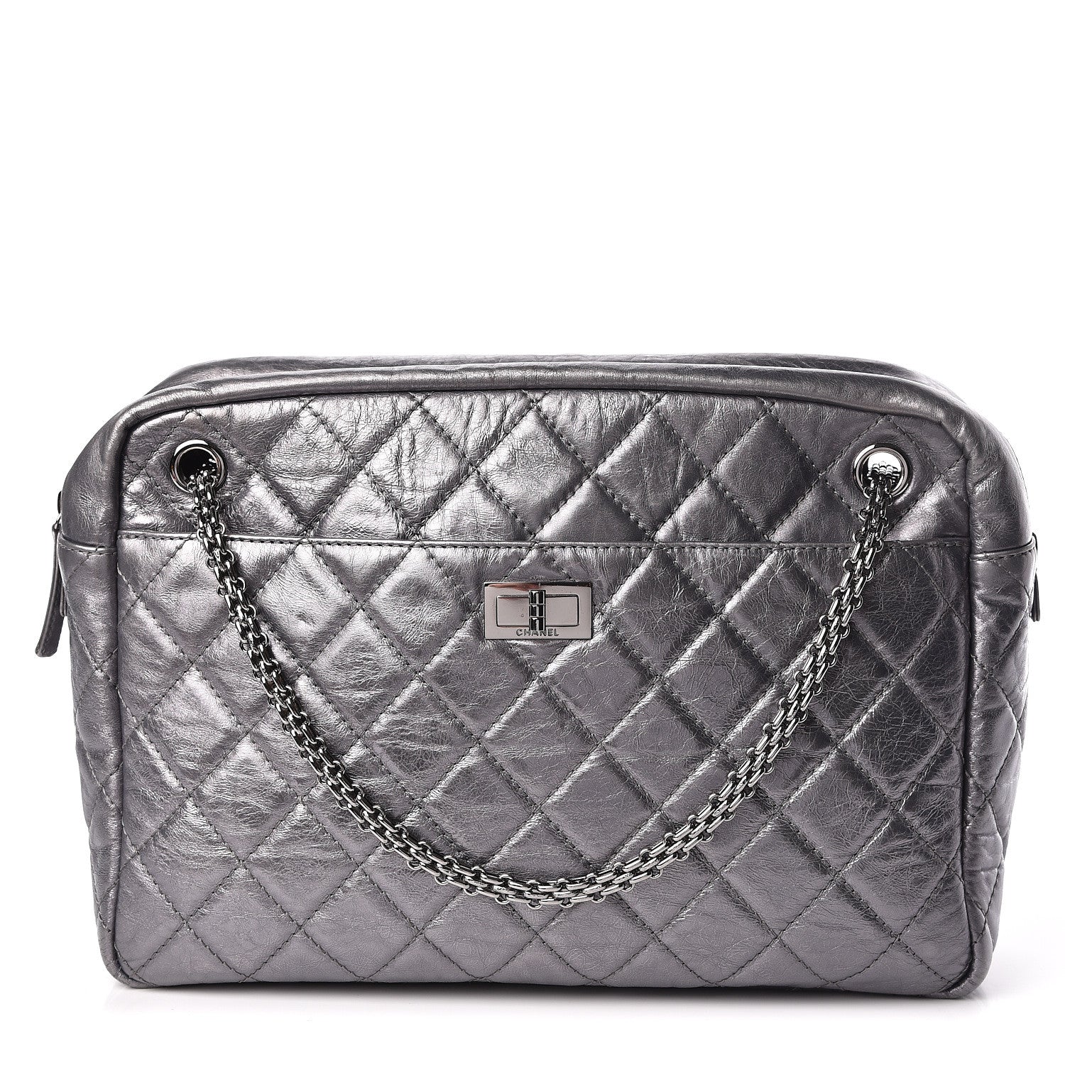 Chanel Metallic Aged Calfskin Quilted Large Reissue Camera Case Silver 1 of 10