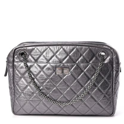 Chanel Metallic Aged Calfskin Quilted Large Reissue Camera Case Silver 1 of 10