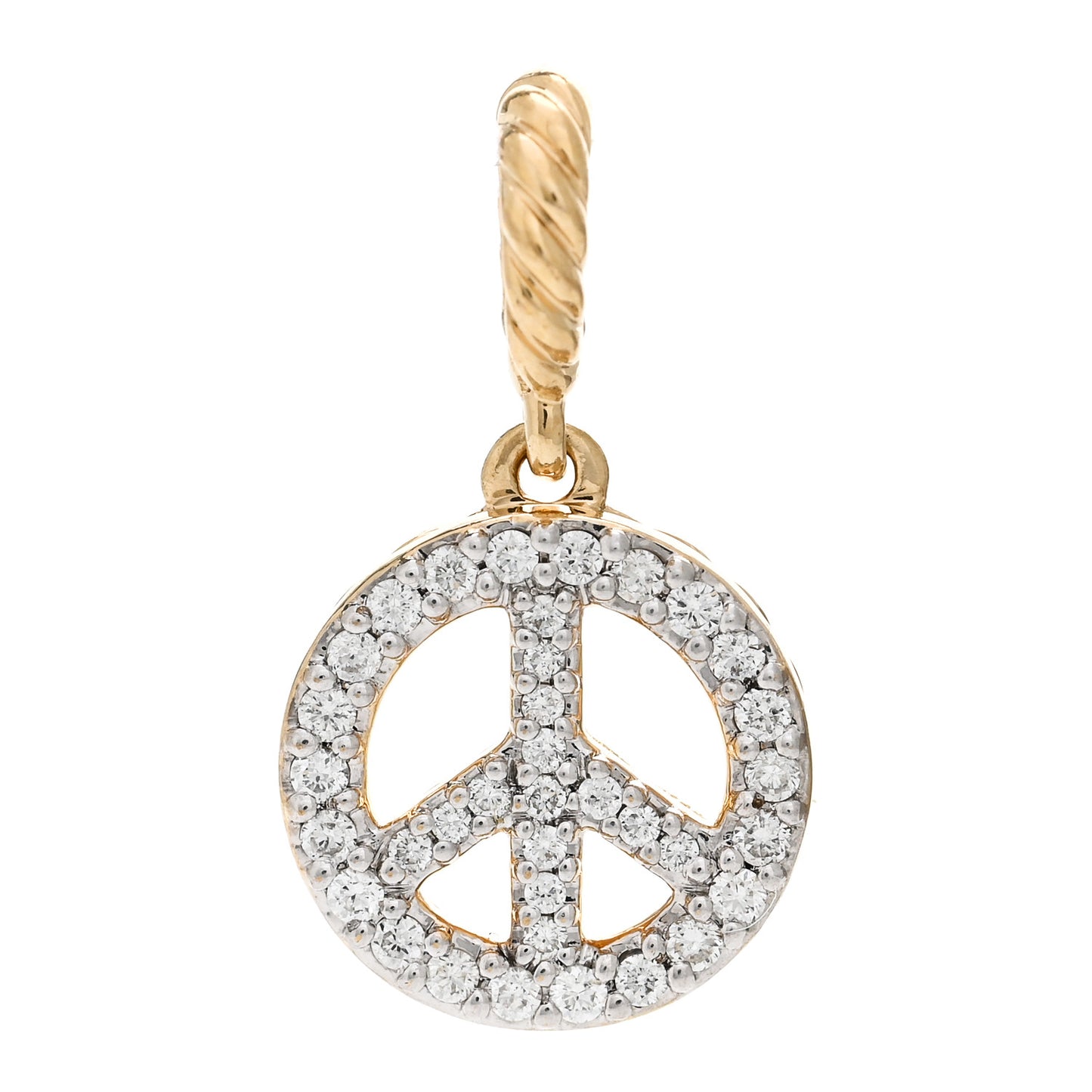 18K Yellow Gold Diamond Cable Collectibles Peace Sign Pendant