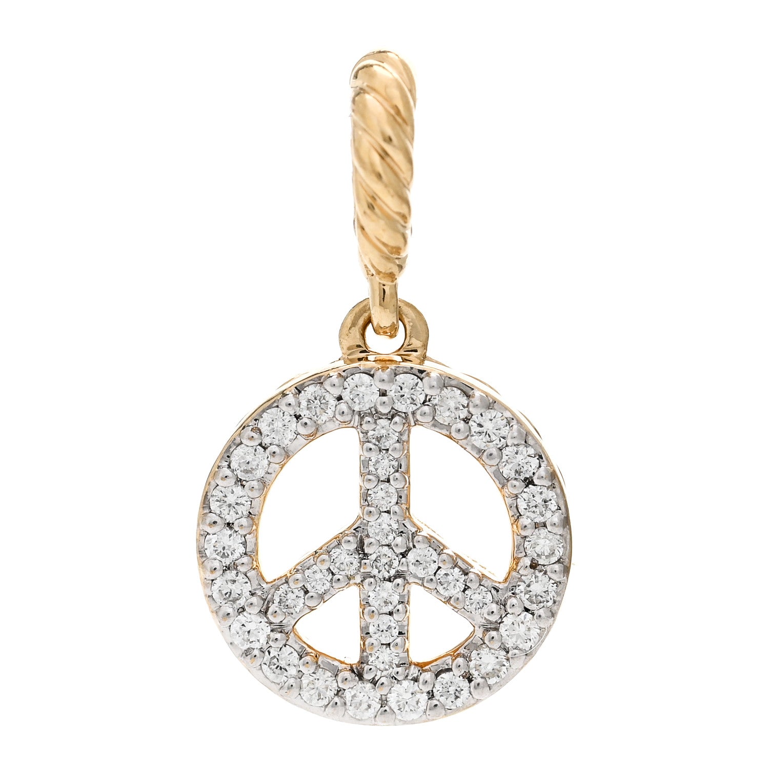 David Yurman 18K Yellow Gold Diamond Cable Collectibles Peace Sign Pendant 1 of 5