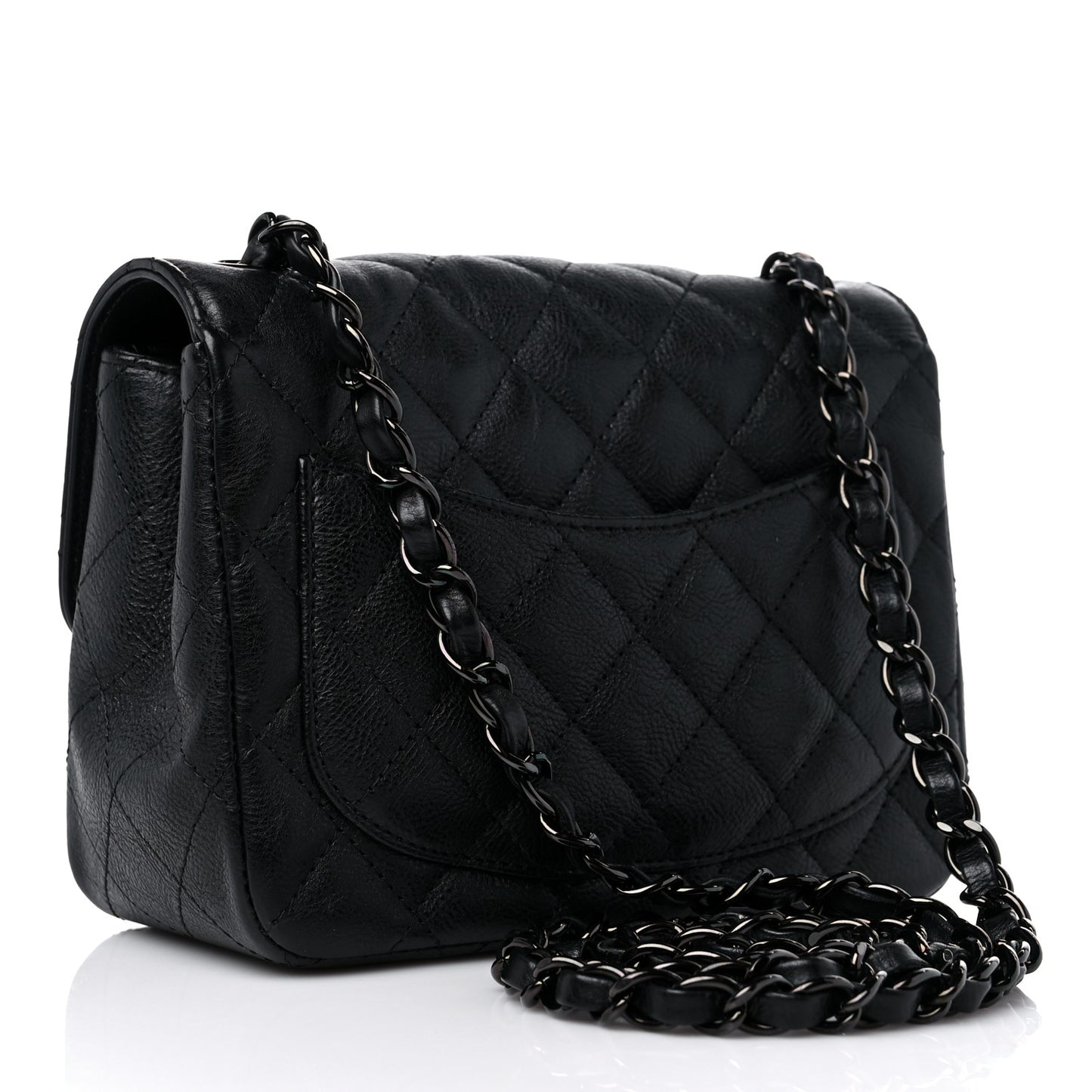 Crumpled Calfskin Quilted Mini Square Flap So Black