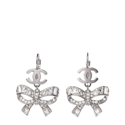 Chanel Crystal CC Bow Dangle Earrings Silver 1 of 4