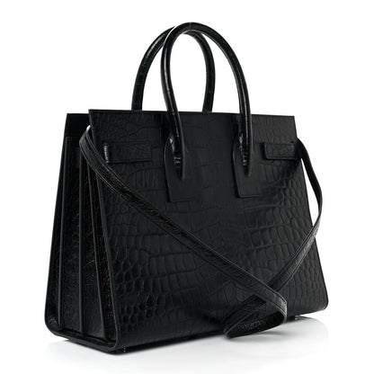 Saint Laurent Calfskin Crocodile Embossed Small Sac de Jour Black 2 of 8